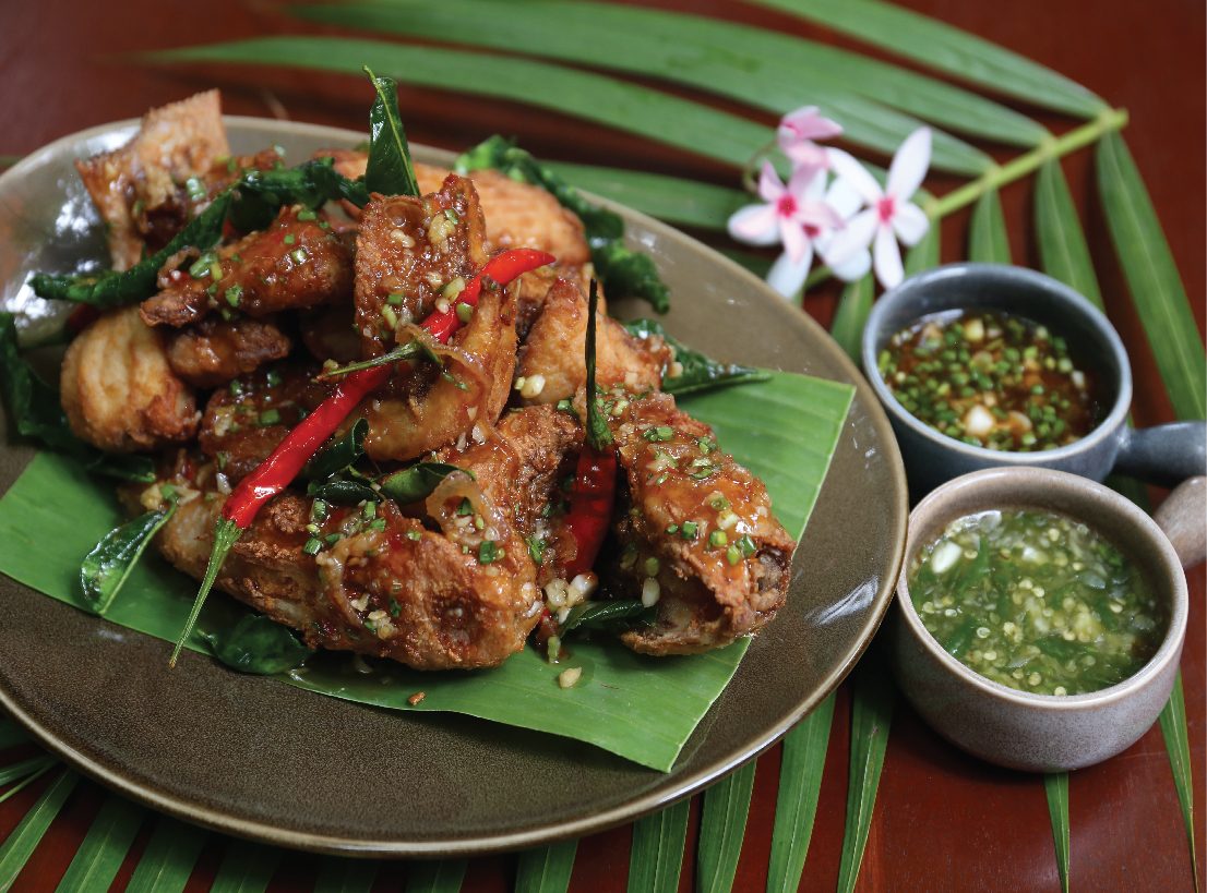 Crispy sharing platter with chilli dipping sauces — perfect for events